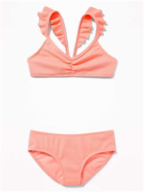 Textured Jacquard Ruffle Strap Bikini For Girls Old Navy