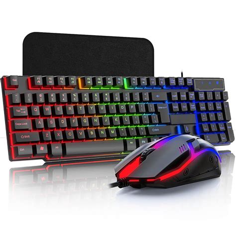 Wired Gaming Keyboard And Mouse Combo With Pad Led Rgb Backlit 104