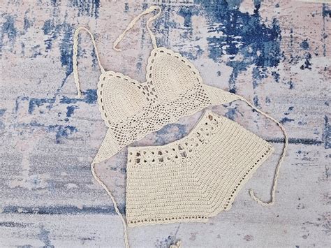 Summer Women S Beach Bikini 2 Piece Set Hand Crochet Woven Tankini Top And Hot Pants Etsy
