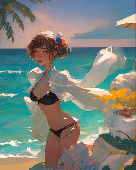 Girl With Bikini In A Beach Seaart Ai
