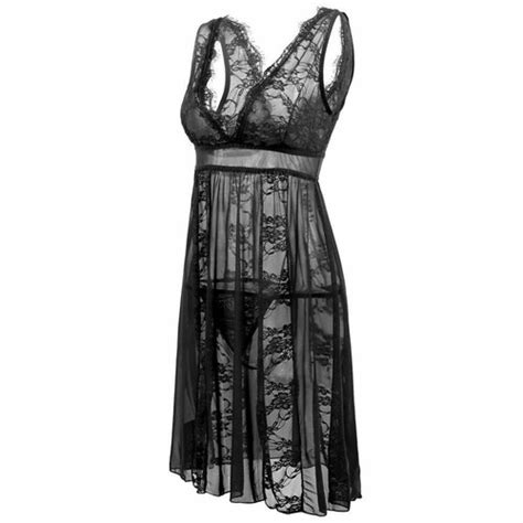 Plus Size Women Sexy Lingerie Babydoll Sleepwear Lace Dress Thong