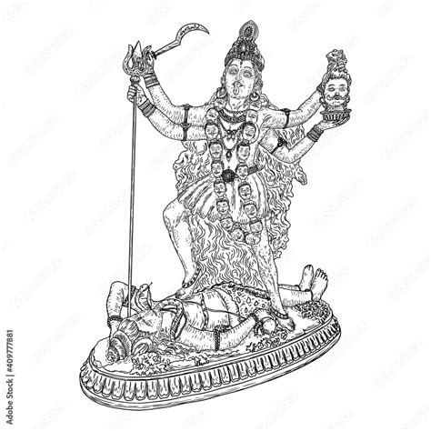 Indian Hindi Goddess Kali Also Known As The Dark Mother Vector