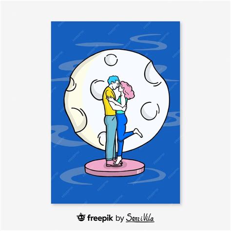 Premium Vector Lovers With Full Moon Illustration