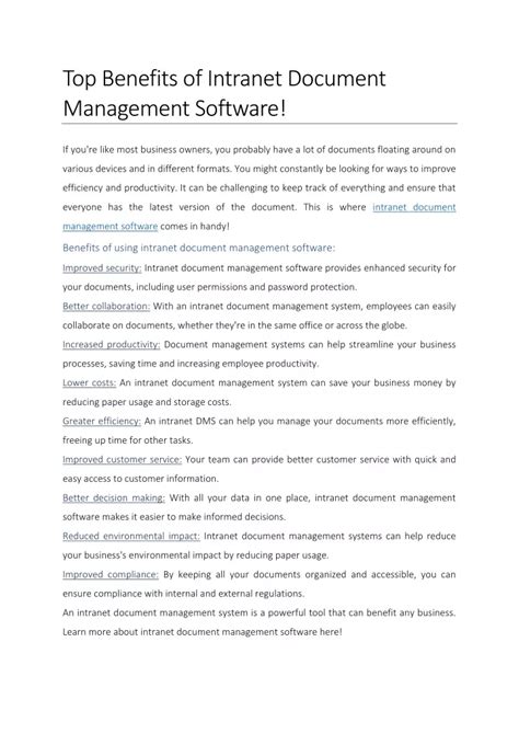 Ppt Top Benefits Of Intranet Document Management Software Powerpoint