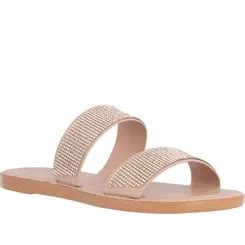Rasteira Gabriela Flat Tiras Largas Strass Nude