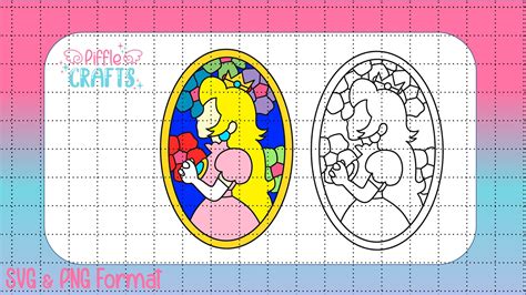 Princess Peach Stained Glass Window Svg Png Colorblack And White N64 Etsy Israel