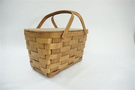 Basketville Split Oak Picnic Basket Woven Split Oak Basket W Handles