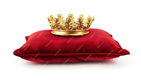Premium Photo | Golden crown on the red pillow isolated on white background
