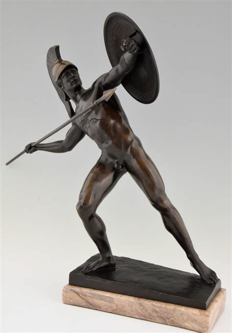 Antique Bronze Sculpture Male Nude With Spear Deconamic