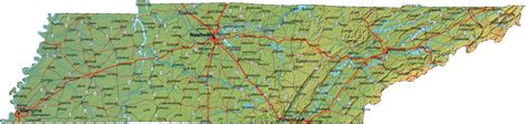 Detailed Tennessee Map - TN Terrain Map