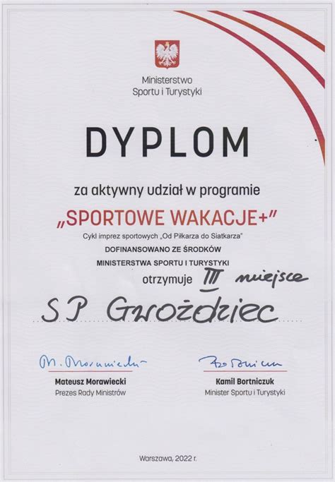 Dyplom za udział w programie Aktywne wakacje