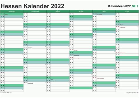 Kalender 2022 Hessen