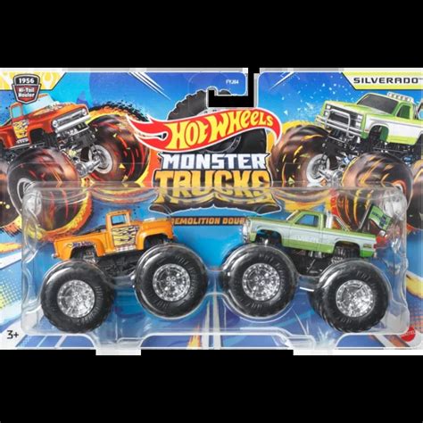 Mattel Hot Wheels Monster Trucks Demolition Doubles 1956 Hi Tail Hauler Vs Silverado HWN61