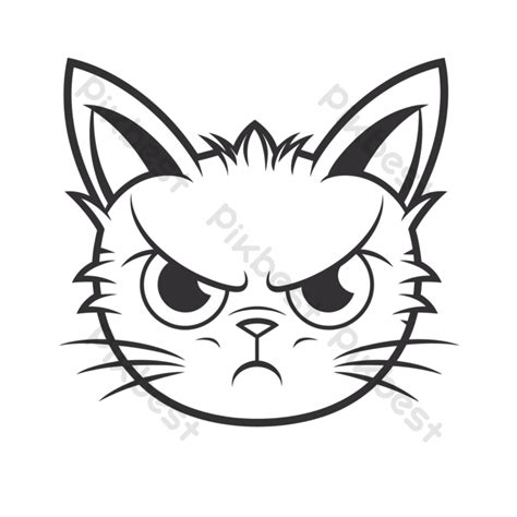 Angry Face Illustration Vector Of A Cat With An Outline Sketch Drawing ...