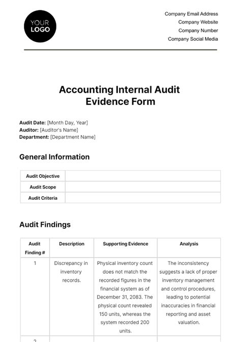 Free Accounting Internal Audit Evidence Form Template To Edit Online