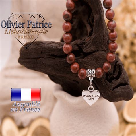 Bracelet En Pierre Naturelle De Jaspe Rouge Finitions Charms Alliage