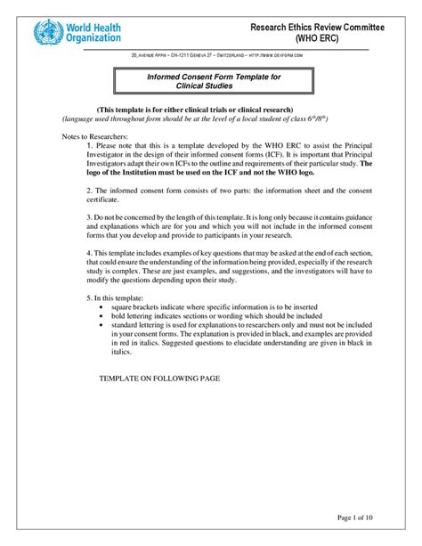 Informed Consent Form Template For Clinical Studies In Word And Pdf Formats