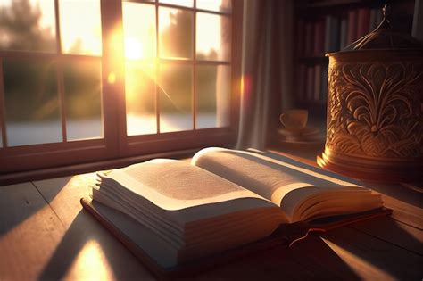 Premium Ai Image Illustration Stack Of Books On The Table With Tea