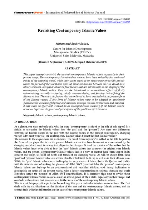 Pdf Revisiting Contemporary Islamic Values