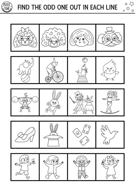 Premium Vector Find The Odd One Out Circus Black And White Logical