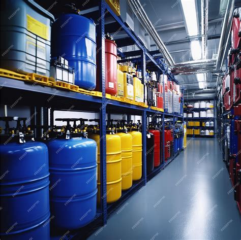 Properly labeled chemical containers and storage cabinets | Premium AI