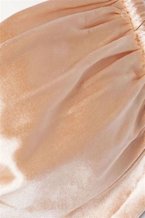 ISA BOULDER Twist Front Ruched Stretch Satin Underwired Bandeau Bikini Top THE OUTNET