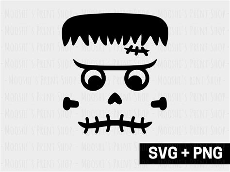 Frankenstein Face Clipart, Halloween Eyes Mouth Outline Simple Black ...