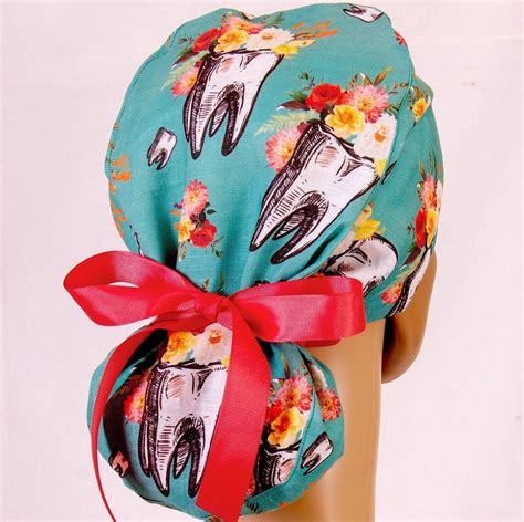 Dentist Ponytail Scrub Cap Womens Euro Scrub Cap With Etsy