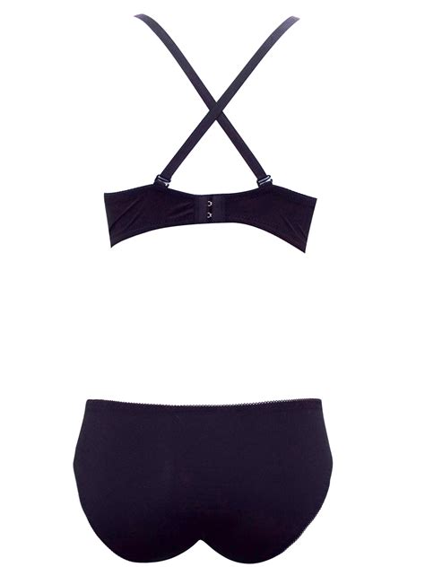 Hana Hana Black Embroidered Full Cup Bra Bikini Knickers Set Size To C Cup