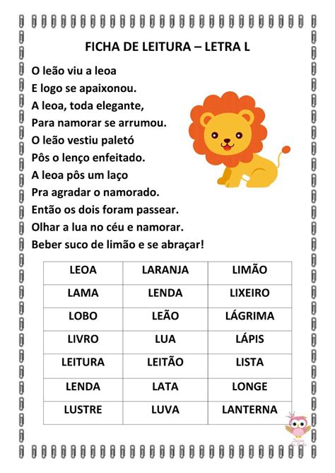 Ficha De Leitura Para Educação Infantil