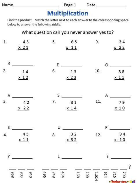 Double Digit Multiplication Worksheets With Riddles Worksheets Library