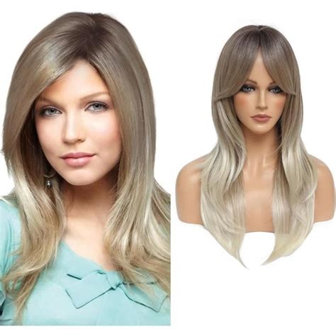 Perruque Longue Blonde Avec Franges Synthétiques Pour Femme Perruque Légère Et Bouclée Pour Un
