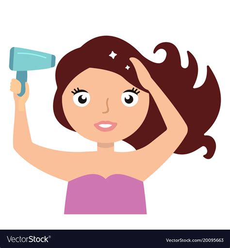 Woman Drying Hair With Blowdryer Fresh And Clean Vector Image