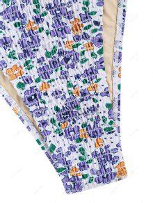 Zaful Shirred Smocked Floral String Triangle Bikini Swimwear In Light Purple Zaful