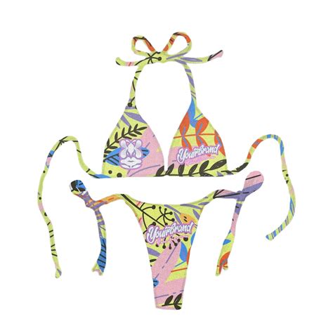 Custom Luxury Designer Thong String Triangle Sexy Quick Drying Printed Bikini Set Mujer