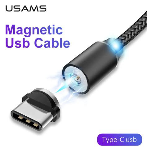 USAMS Magnetic Cable Usb Type C Cable Magnet Charger Type C Usb C LED Cable Quick Charging ...