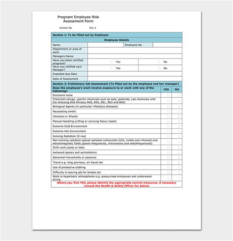 Risk Assessment Template For Pregnant Workers