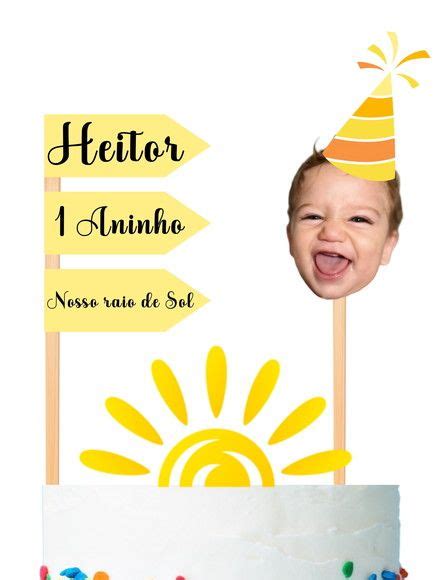 A Birthday Card With A Photo Of A Baby In A Sun Hat On Top Of A Cake