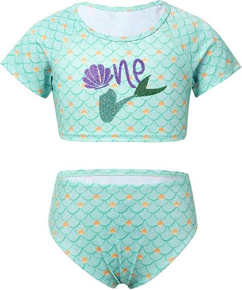 ranrann ranrann Kinder Mädchen Zweiteilige Badekleidung Badeanzug Bikini Tankini Set Kurzarm