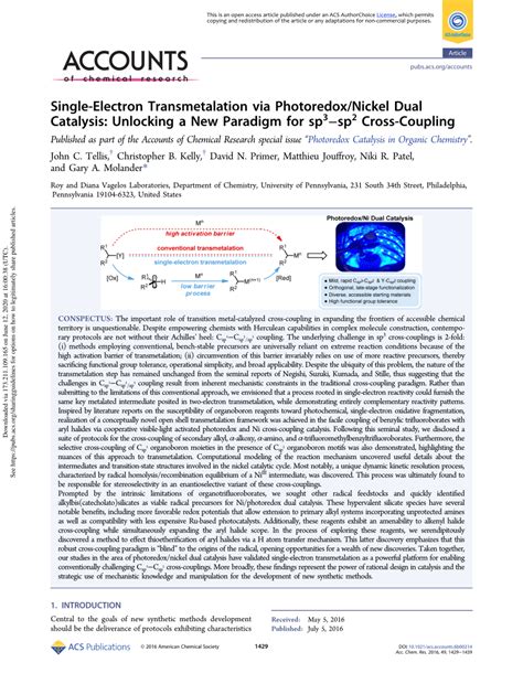 Pdf Single Electron Transmetalation Via Photoredox Nickel Dual