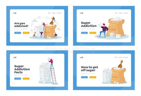 Sugar Addiction Landing Page Template Set Tiny Characters At Huge Sack