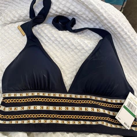 MICHAEL Michael Kors Swim Michael Michael Kors Halter Bikini Top Chain Bordersize Large