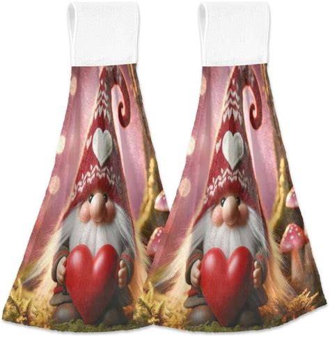 D Gnomes Heart Kitchen Hanging Towels Spring Valentines Day Hand Tie