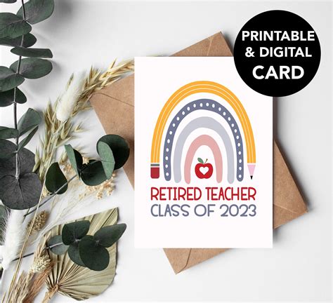 Teacher Retirement Card Printable, Digital Teacher Retirement Card