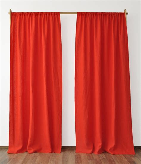 Bright Orange Linen Curtains 2 Panels Stonewashed Linen Etsy