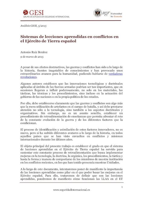 Pdf Sistemas De Lecciones Aprendidas En Conflictos En El Gesi