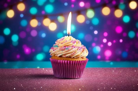 Premium Photo Happy Birthday Cupcake On Glitter Colorful Background
