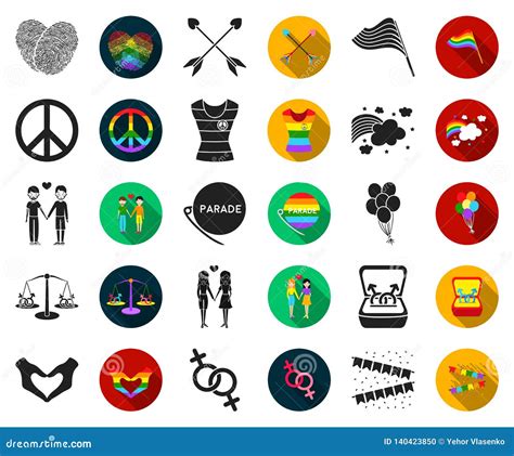 Gay And Lesbian Black Flat Icons In Set Collection For Design Sexual Minority And Attributes