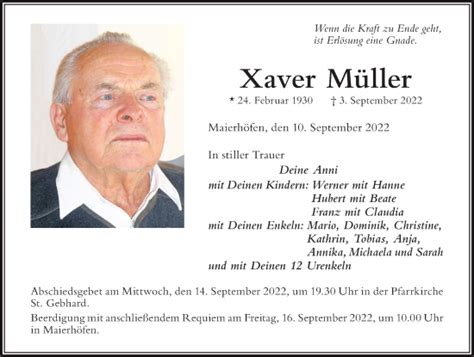 Traueranzeigen von Xaver Müller Allgäuer Zeitung