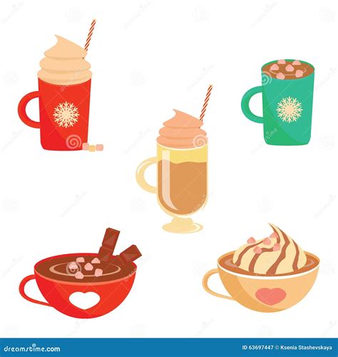 Winter Hot Drink Set Flat Design Stock Vector Illustration Of Glass
